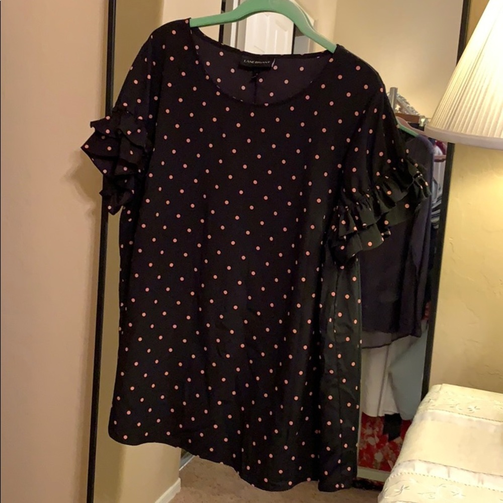 Black blouse with pink polkadots